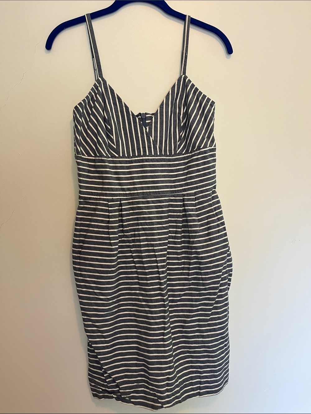 Grey and White Striped Spaghetti Strap Midi Dress